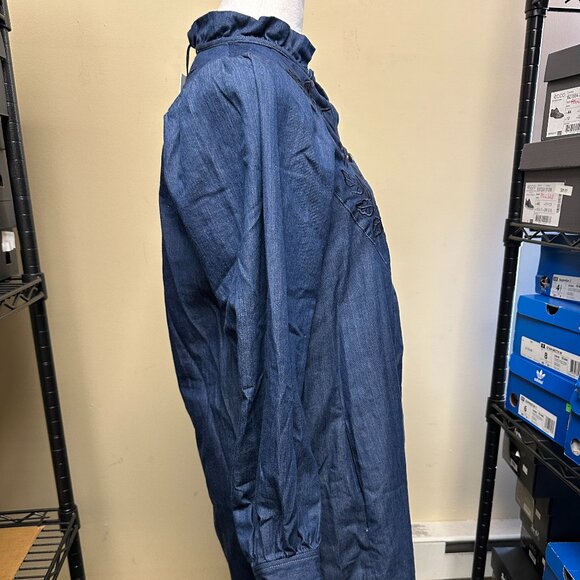 NWT! Coach Chambray Denim Embroidered Floral Shirt Dress Pockets Western Boho 0 - Picture 8 of 12